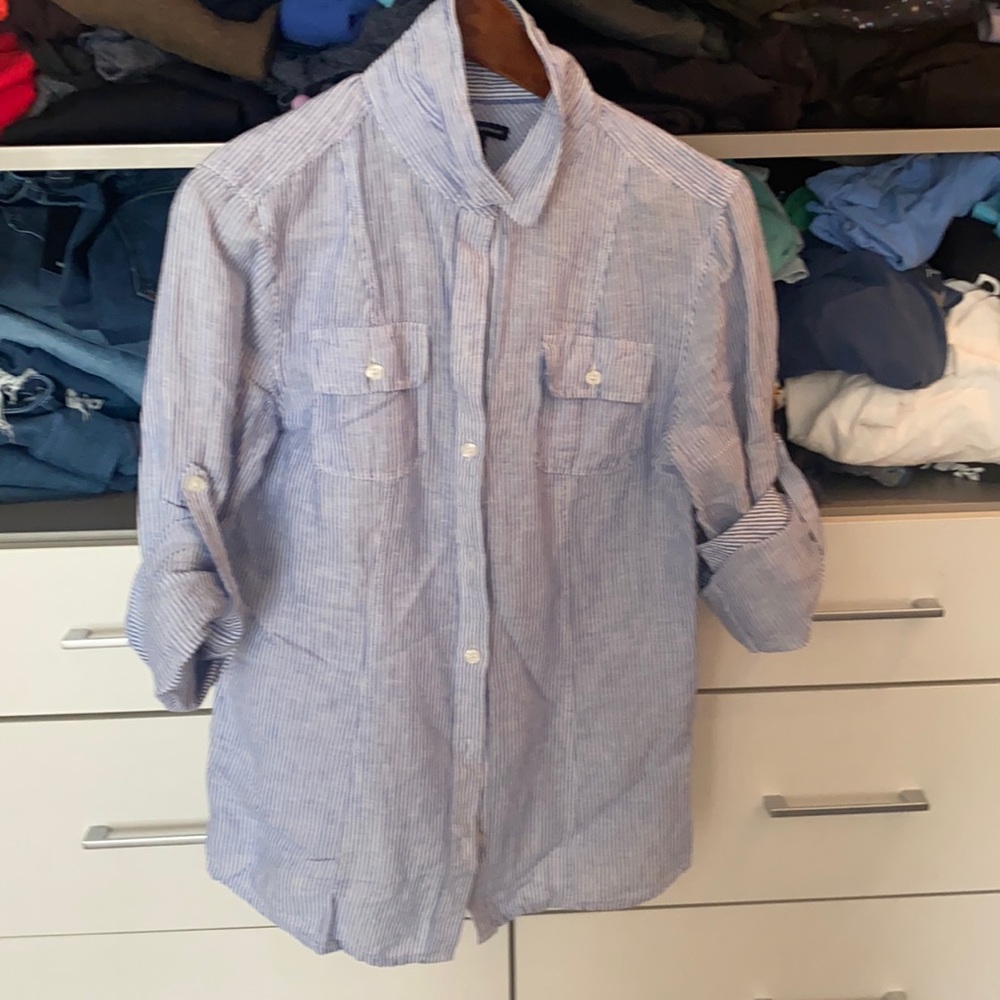 Banana Republic Blue and White Striped Blouse